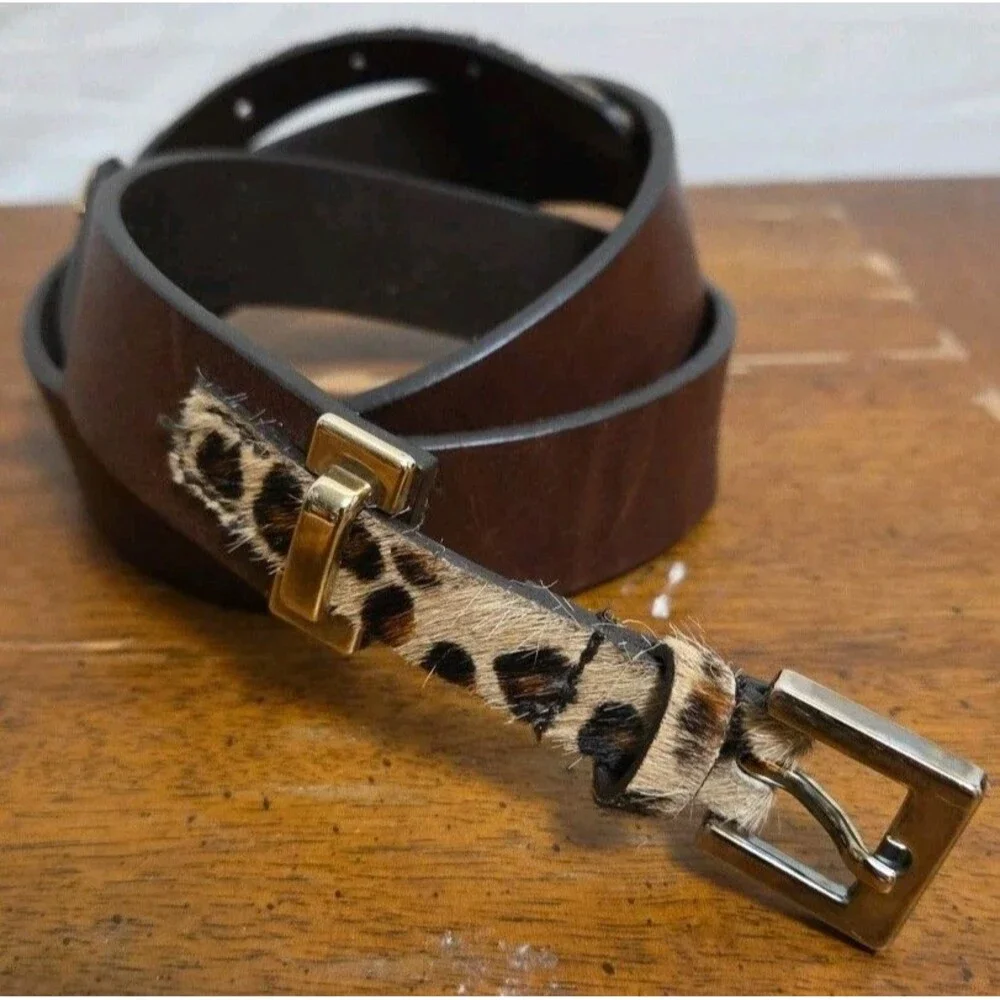 Massimo Dutti Brown Leather Leopard Print Belt 29